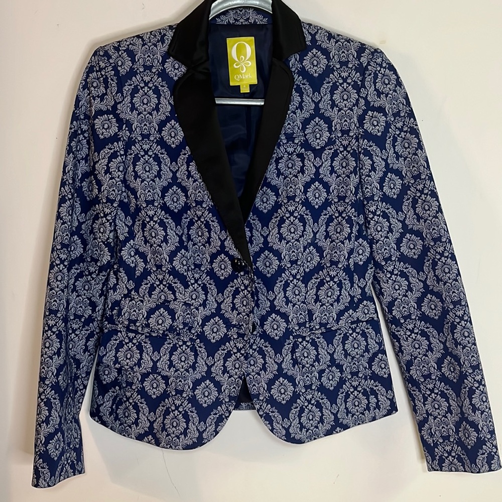 QMack Brocade Tuxedo Blazer Jacket Womens Size 0 Blue Black